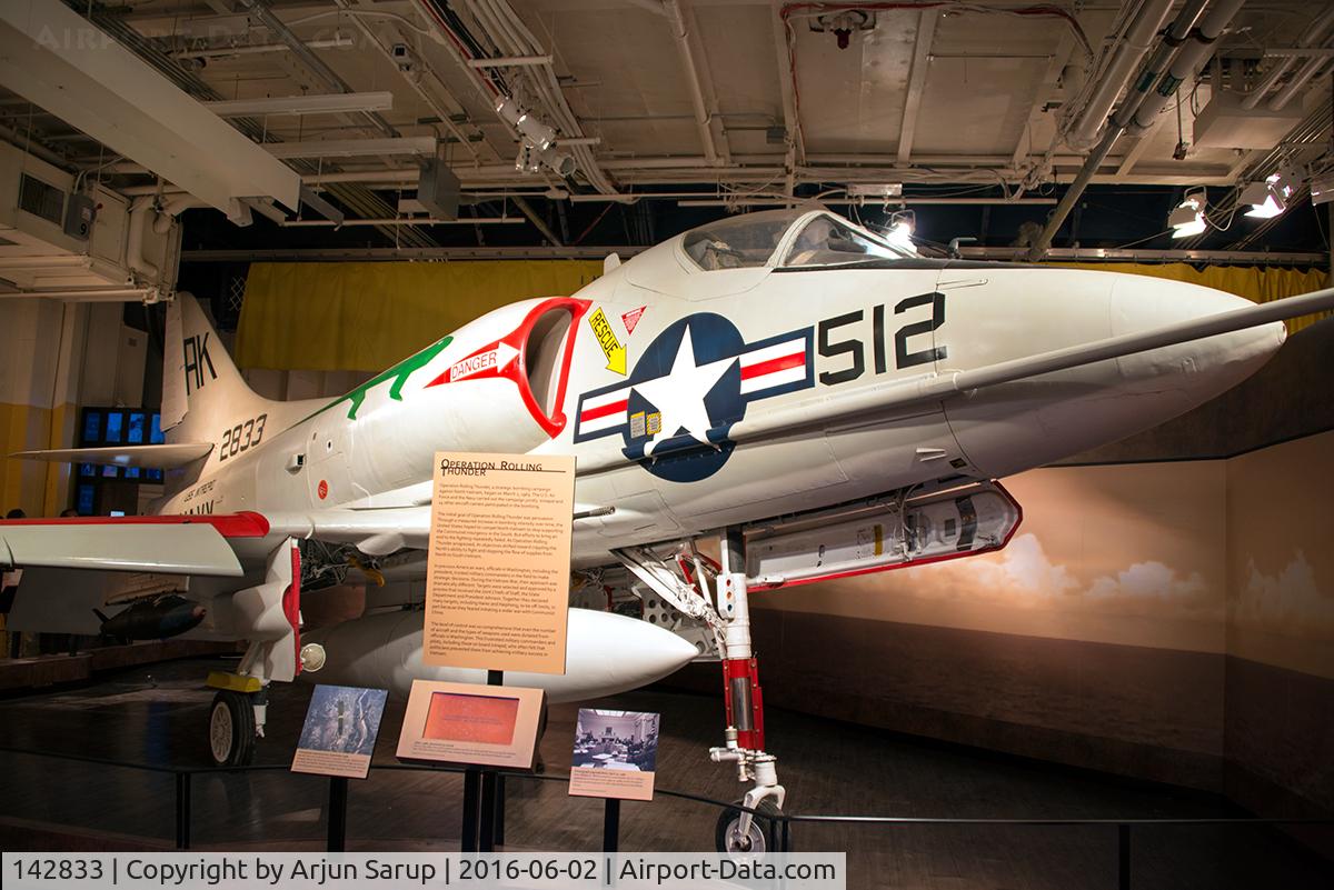142833, Douglas A-4B Skyhawk C/N 11895, The high degree of restoration for this Skyhawk on display aboard USS Intrepid is evident. Skyhawks of VA-95 'Green Lizards' flew from this carrier during the Vietnam War.