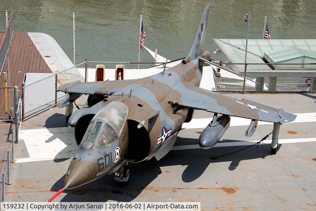 159232, Hawker Siddeley AV-8C Harrier C/N 712141, On display aboard USS Intrepid. This Harrier belongs to VMA-231 'Ace of Spades' that was embarked on USS Roosevelt.
