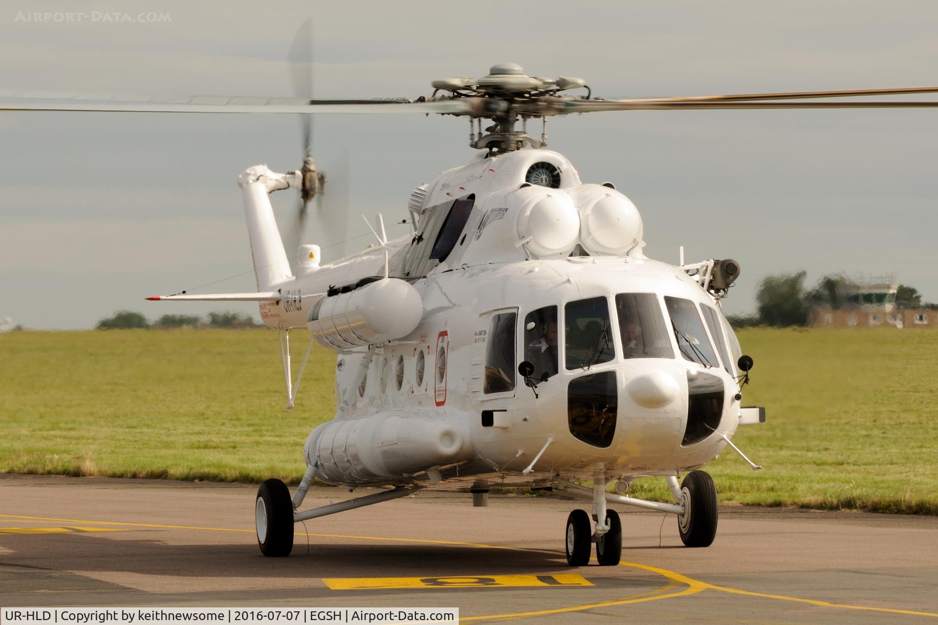 UR-HLD, Mil Mi-8MTB C/N 94915, Leaving Norwich for Farnborough following re-spray.
