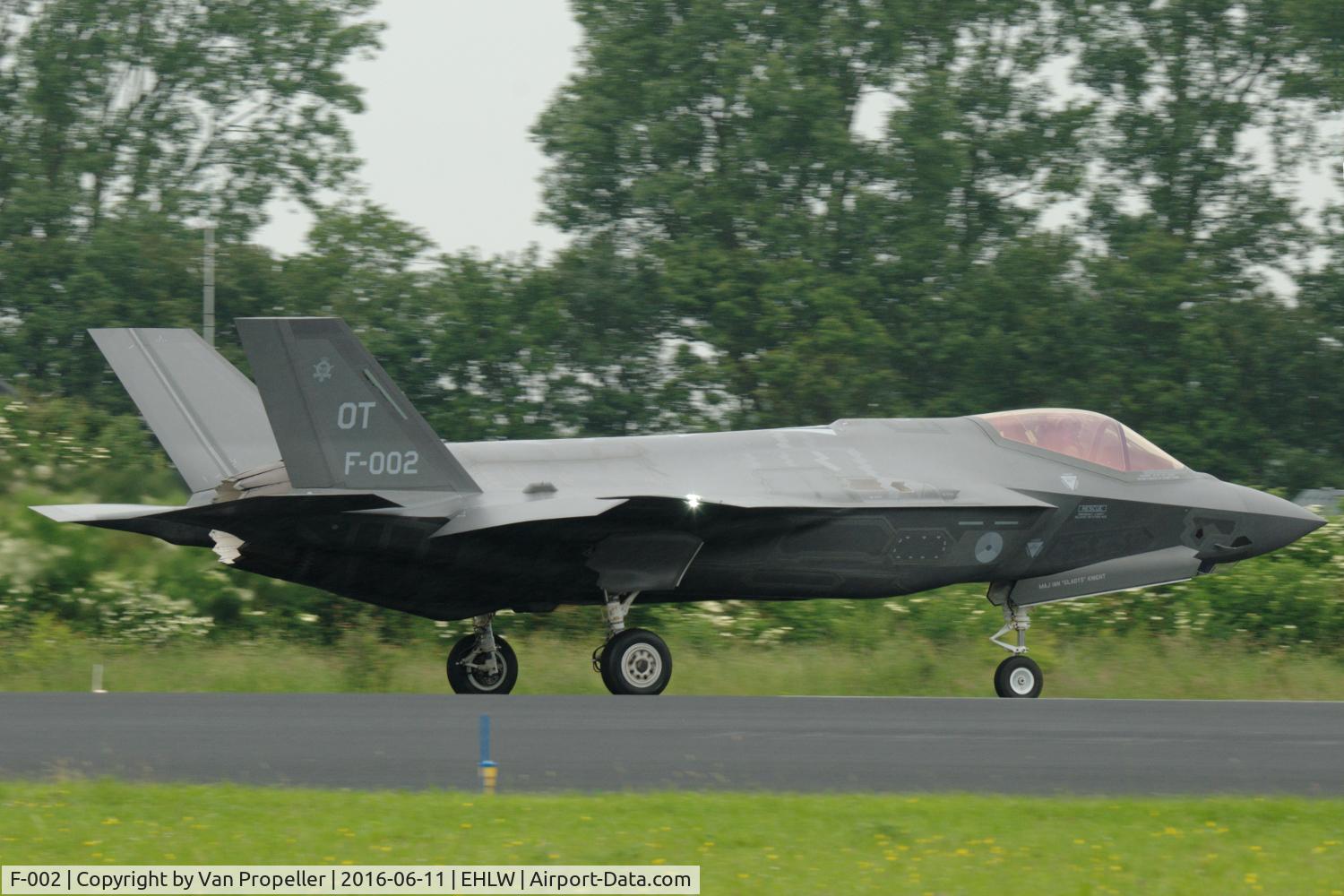 F-002, 2012 Lockheed Martin F-35A Lightning II C/N AN-02, Lockheed Martin F-35A Lightning II of the Royal Netherlands Air Force taxiing at Leeuwarden Air Base, open days 2016