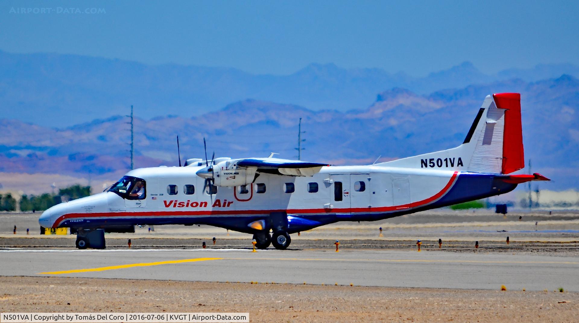 N501VA, Dornier 228-202 C/N 8110, N501VA DORNIER 228-202 s/n 8110

North Las Vegas Airport (IATA: VGT, ICAO: KVGT, FAA LID: VGT)
Photo: Tomás Del Coro
July 6, 2016