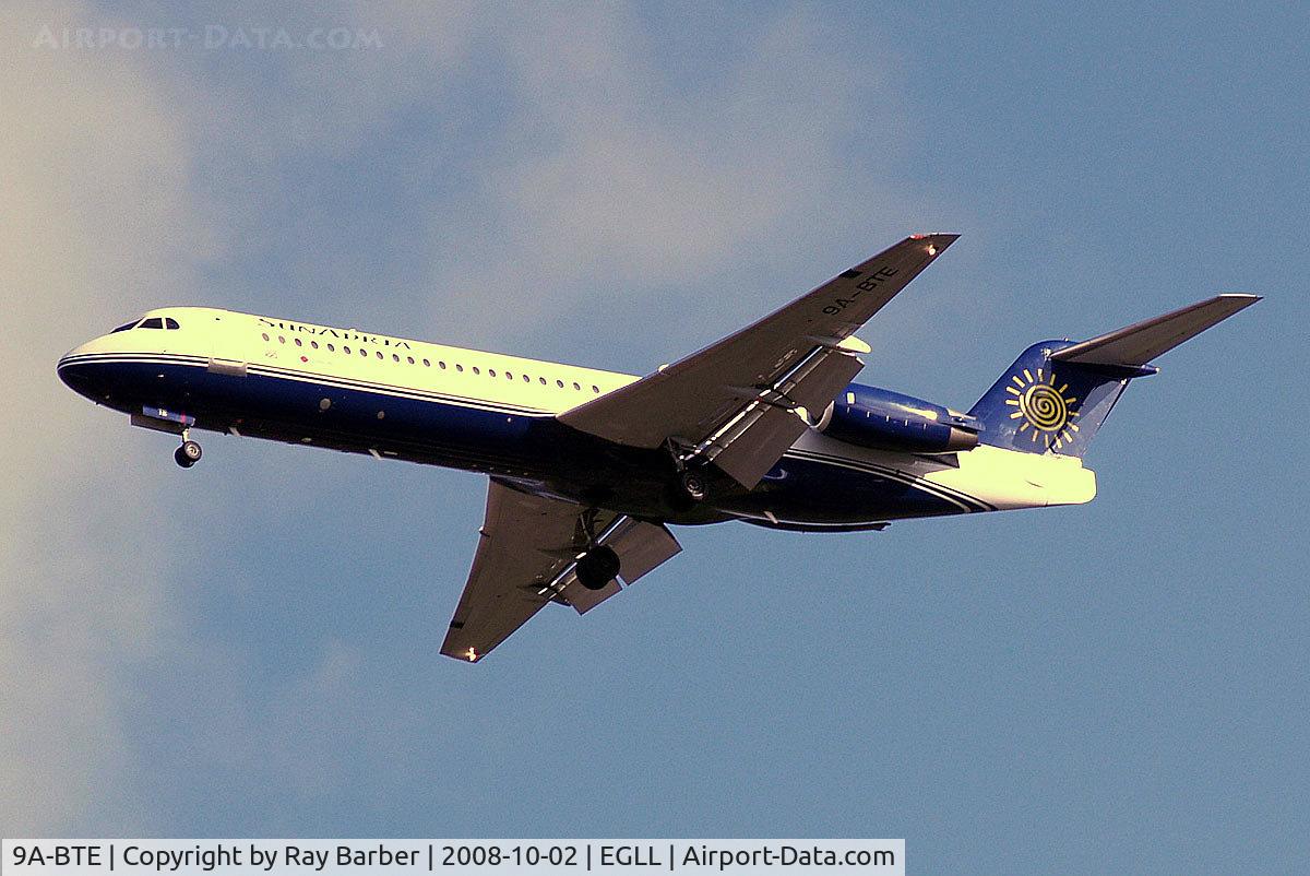 9A-BTE, 1992 Fokker 100 (F-28-0100) C/N 11416, Fokker F-100 [11416] (SunAdria Airlines) Home~G 02/10/2008. On approach 27R.