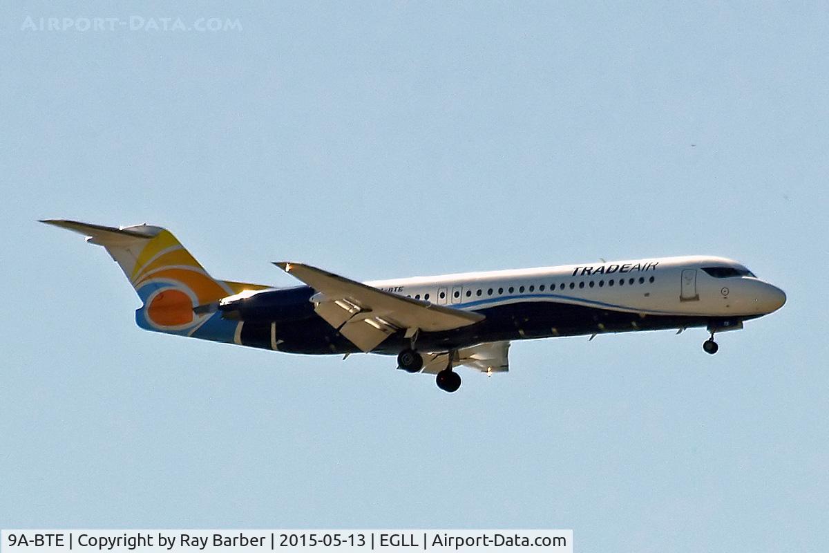 9A-BTE, 1992 Fokker 100 (F-28-0100) C/N 11416, Fokker F-100 [11416] (TradeAir) Home~G 13/05/2015. On approach 27L.