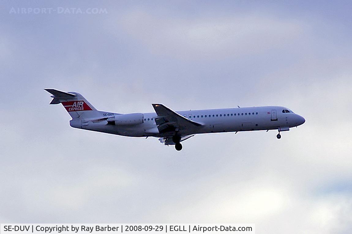 SE-DUV, 1989 Fokker 100 (F-28-0100) C/N 11291, Fokker F-100 [11291] (Air Express) Home~G 29/09/2008. On approach 27.