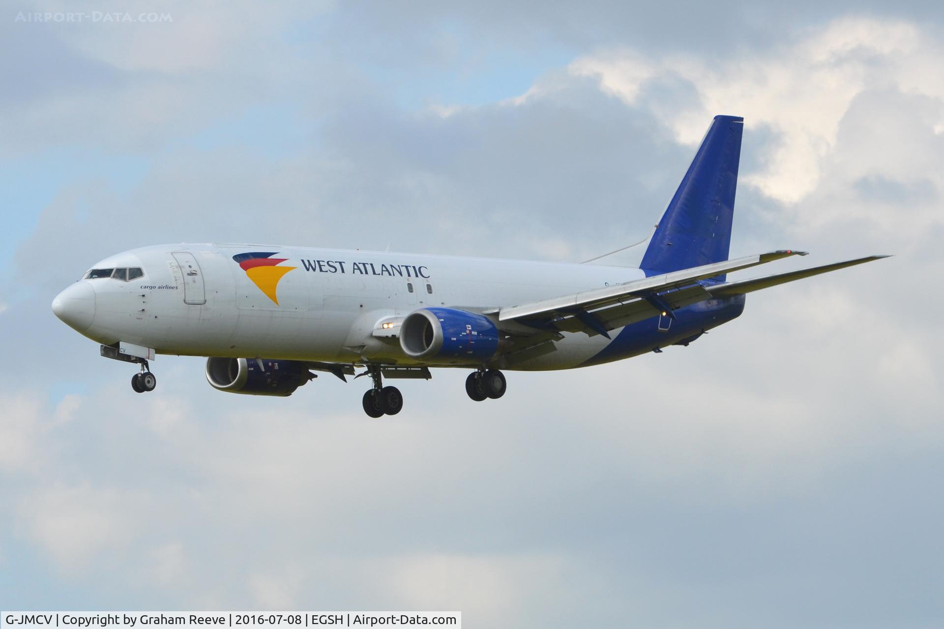 G-JMCV, 1989 Boeing 737-4K5 C/N 24128, Landing at Norwich.