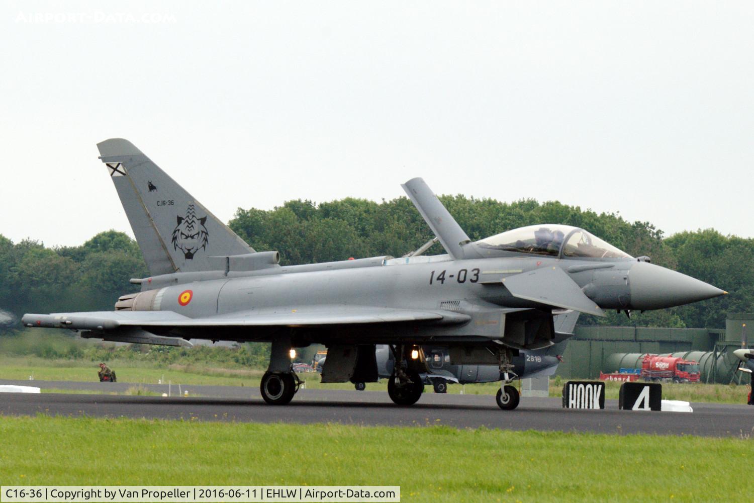 C16-36, Eurofighter EF-2000 Typhoon S C/N SS017, Eurofighter Typhoon of the Spanish Air Force at the 2016 open days at Leeuwarden Air Base, the Netherlands