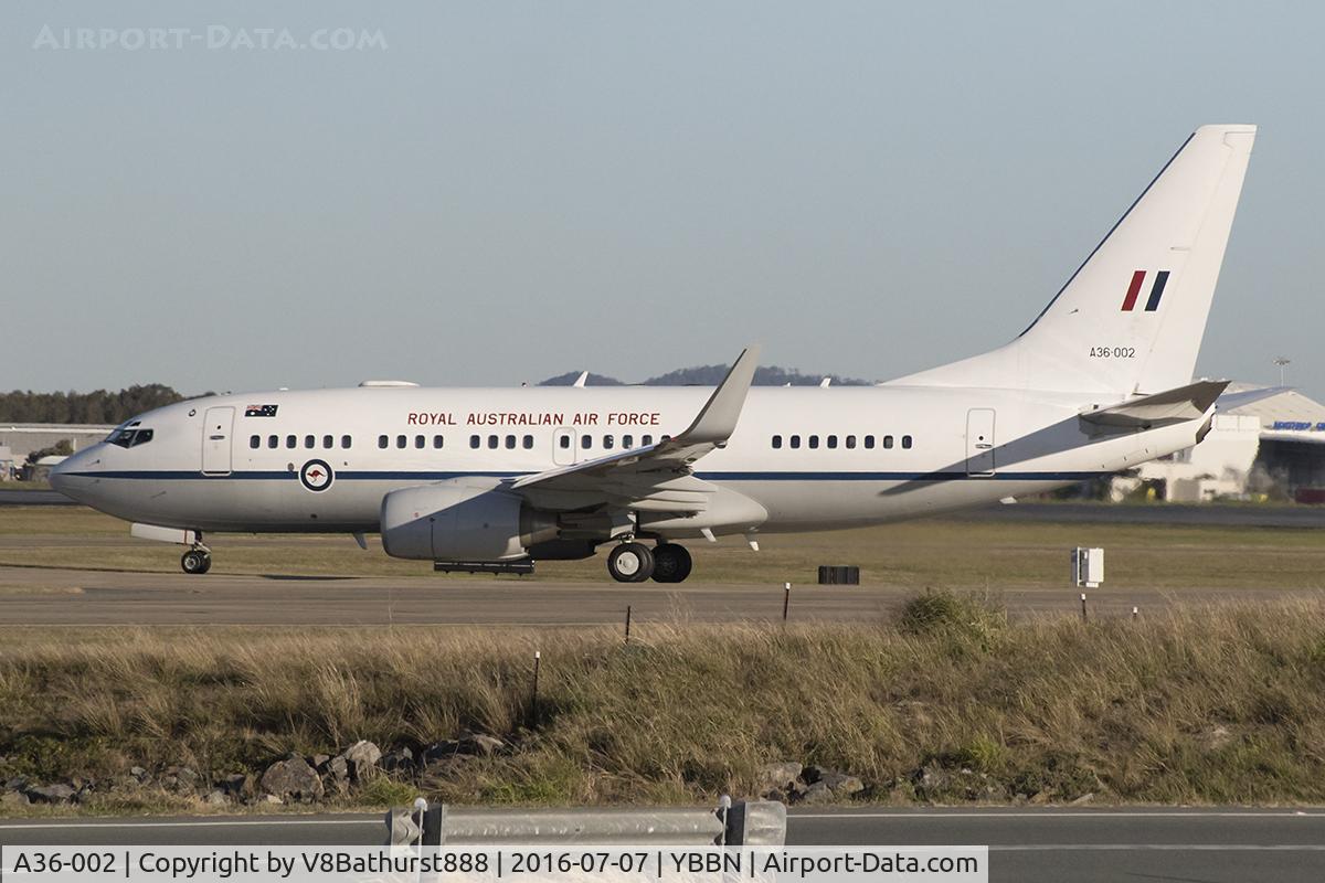 A36-002, 2000 Boeing 737-7DF C/N 30790/613, Malcolm Turnbull departing Brisbane after the recent Federal Election
