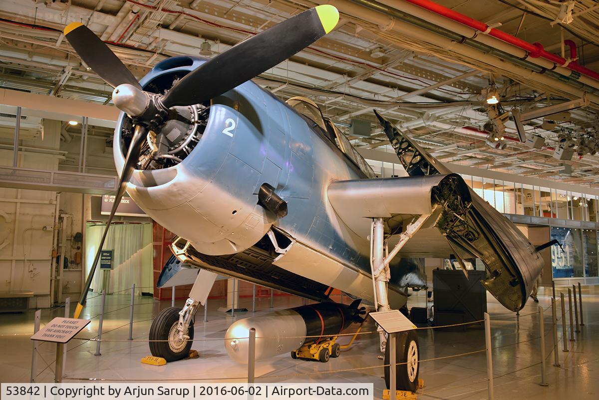 53842, Grumman TBM-3E Avenger Avenger C/N 3904, On display aboard USS Intrepid, which embarked Avengers during World War II. Below the aircraft is a Mark 13 aerial torpedo.