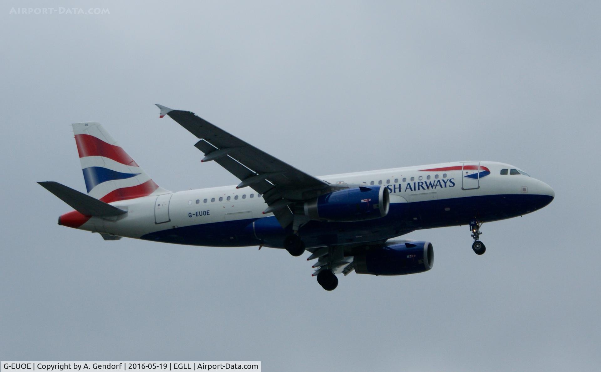 G-EUOE, 2001 Airbus A319-131 C/N 1574, British Airways, is here landing at London Heathrow(EGLL)