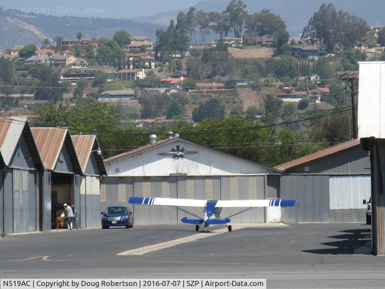 N519AC, 2000 American Champion 7GCBC C/N 1295-2000, 2000 American Champion 7GCBC EXPLORER. Lycoming O-320 150 Hp, at hangar ramp