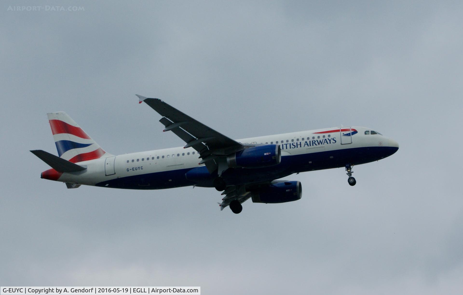 G-EUYC, 2008 Airbus A320-232 C/N 3721, British Airways, is here approaching RWY 27R at London Heathrow(EGLL)