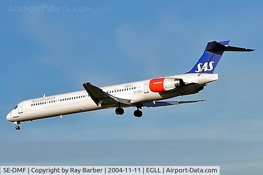 SE-DMF, 1996 McDonnell Douglas MD-90-30 C/N 53457, McDonnell Douglas MD-90-30 [53457] (SAS Scandinavian Airlines) Heathrow~G 11/11/2004. On finals 27L.