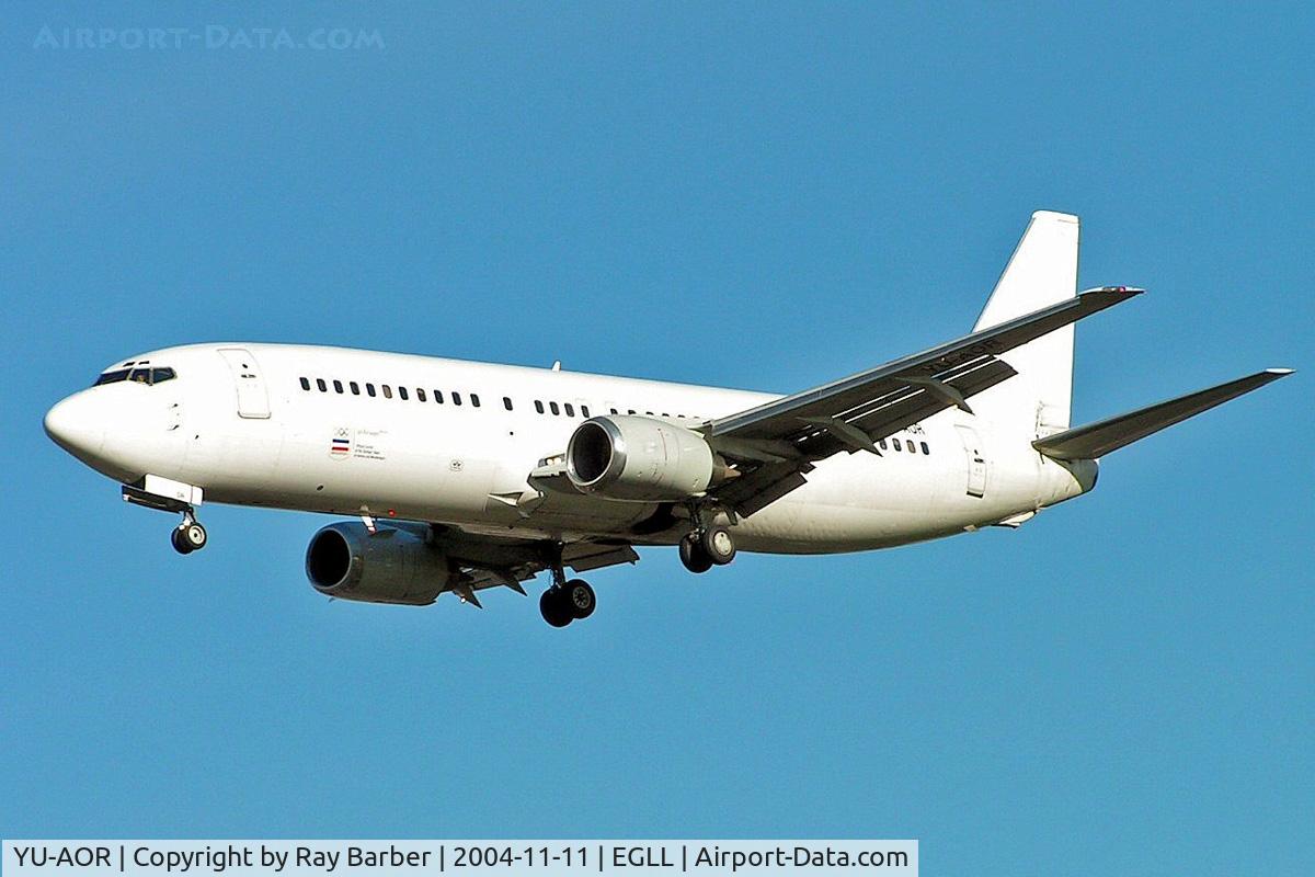 YU-AOR, 1989 Boeing 737-4B7 C/N 24550, Boeing 737-4B7 [24550] (JAT Airways) Heathrow~G 11/11/2004. Seen here without JAT titles on finals 27L.
