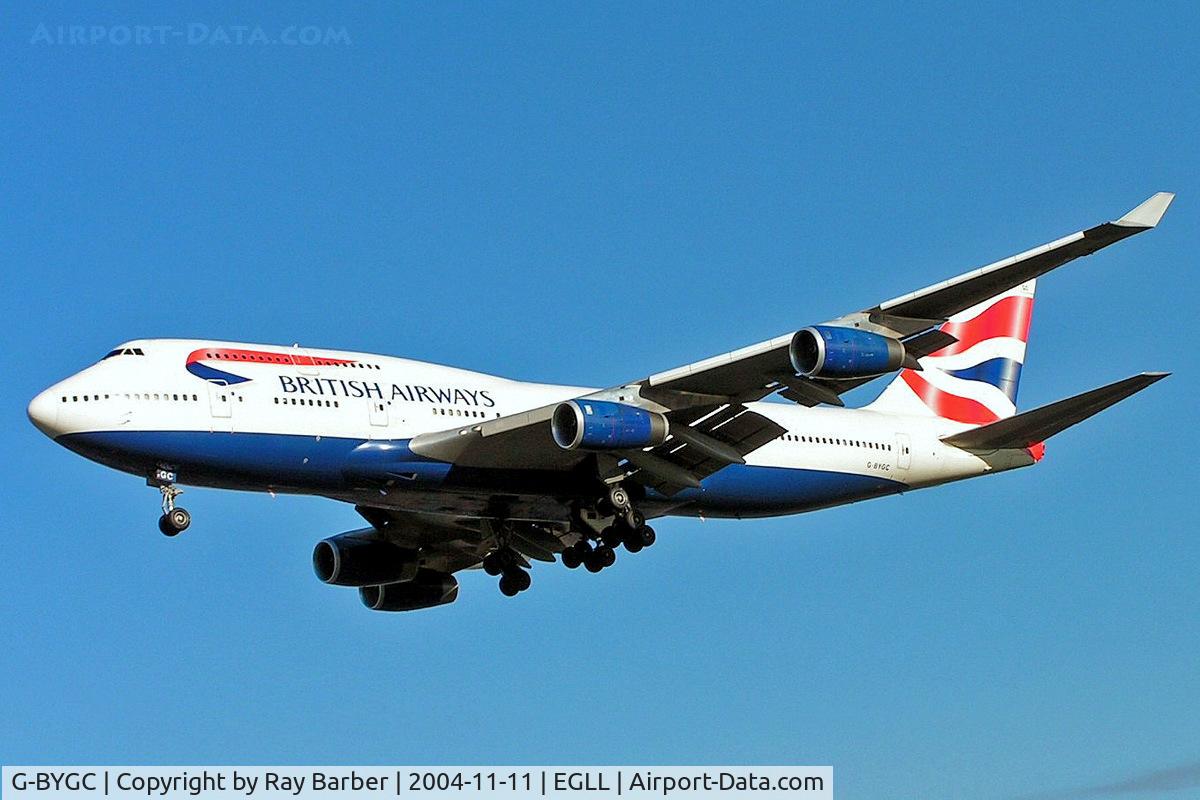 G-BYGC, 1999 Boeing 747-436 C/N 25823, Boeing 747-436 [25823] (British Airways) Heathrow~G 11/11/2004. On finals 27L.
