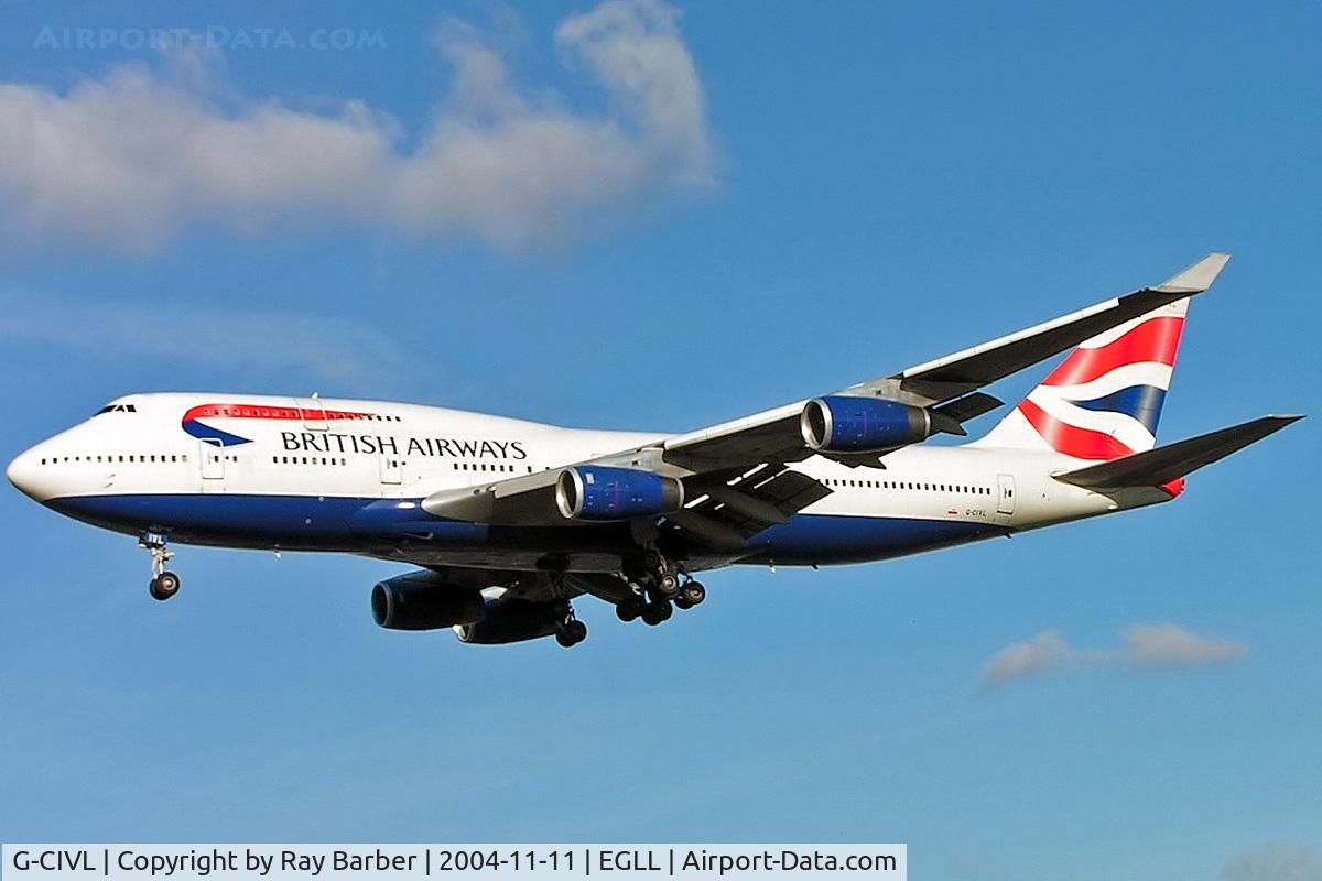 G-CIVL, 1997 Boeing 747-436 C/N 27478, Boeing 747-436 [27478] (British Airways) Heathrow~G 11/11/2004. On finals 27L.
