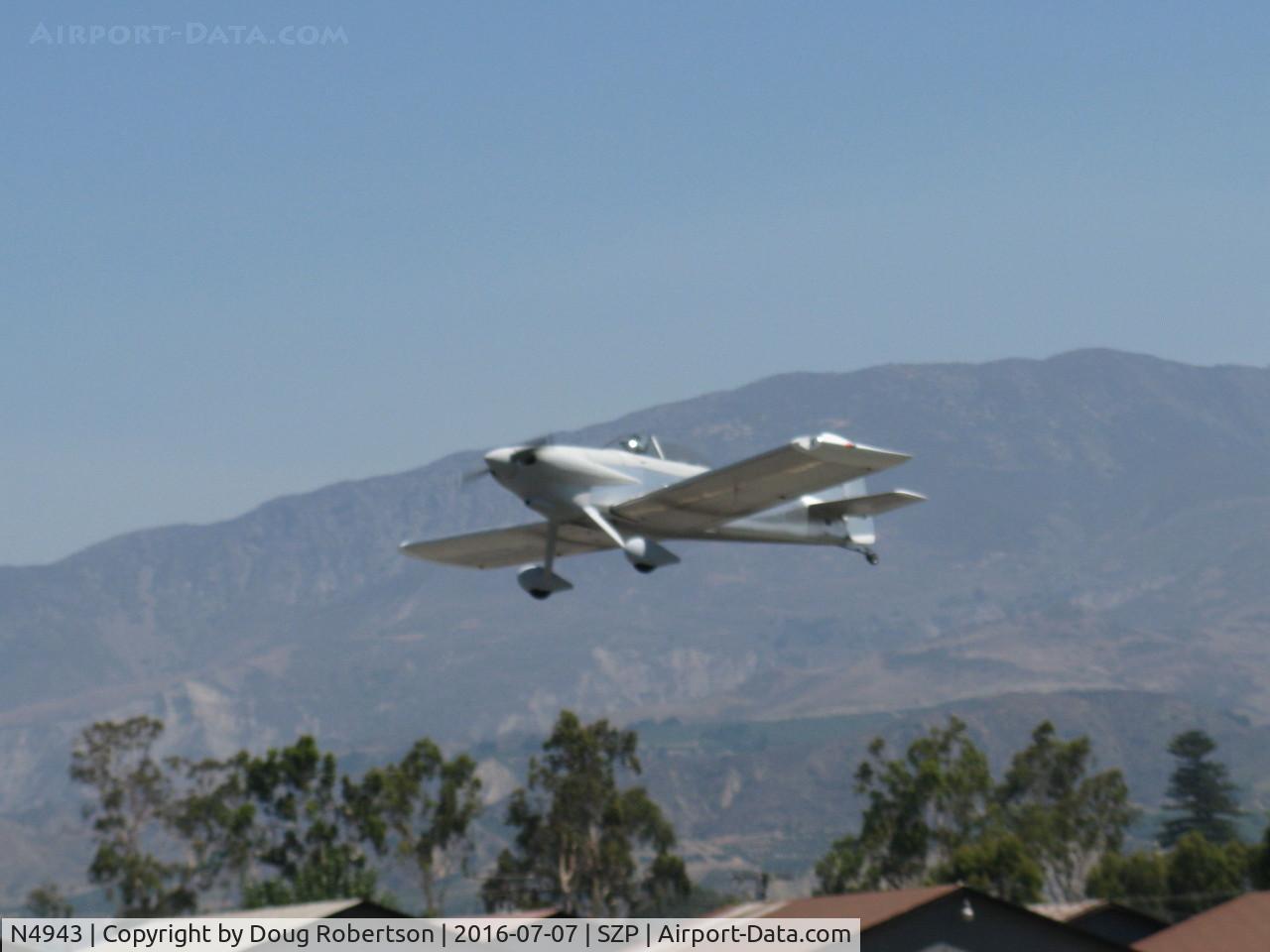 N4943, 2014 Vans RV-4 C/N 4311, 2014 Corson VAN's RV-4, Lycoming O-320-D2B 160 Hp, fast takeoff climb Rwy 22