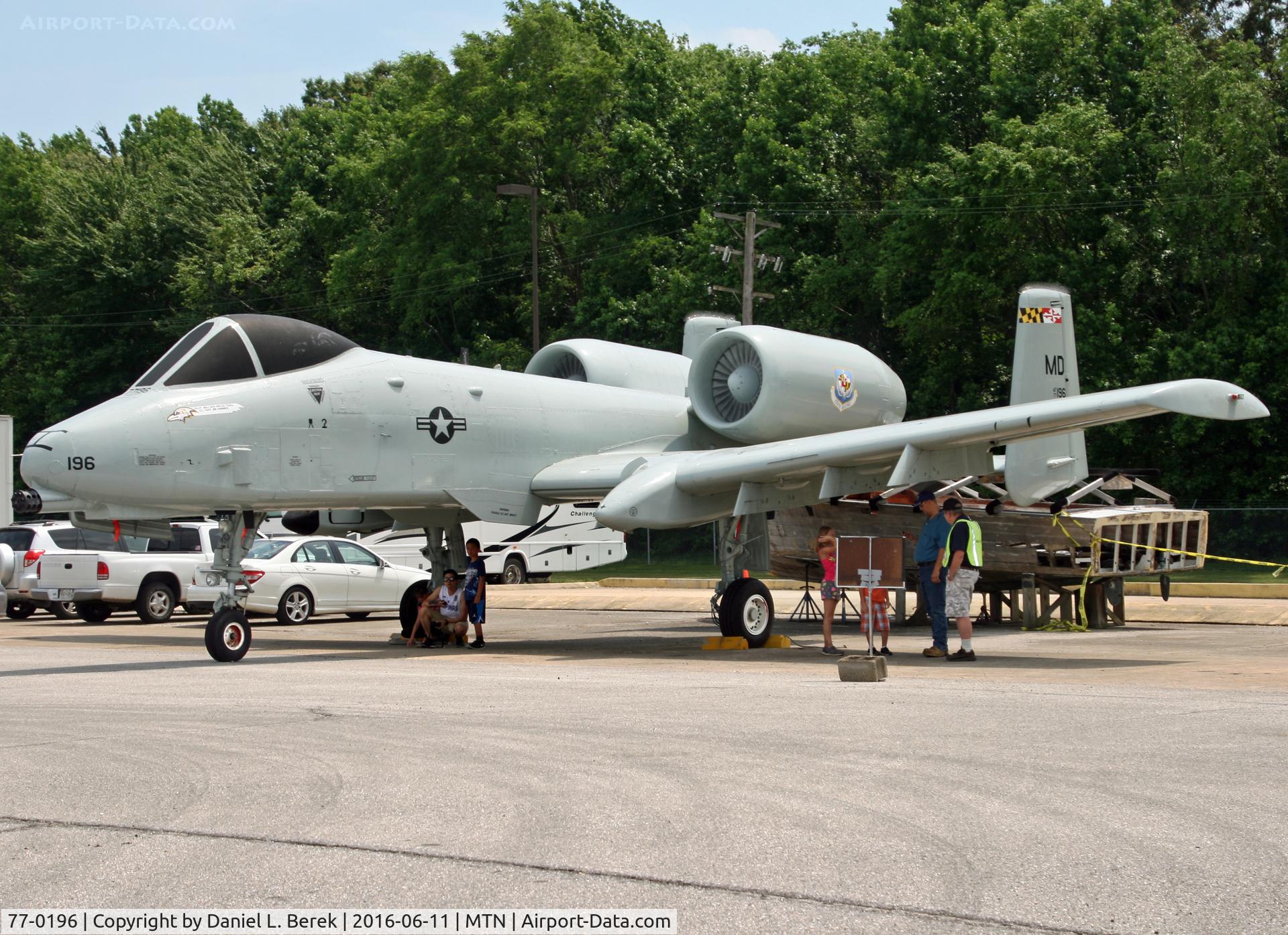 77-0196, 1977 Fairchild Republic A-10A Thunderbolt II C/N A10-0121, Rescued from the boneyard, this Warthog serves as a training airframe with the Maryland Air National Guard.