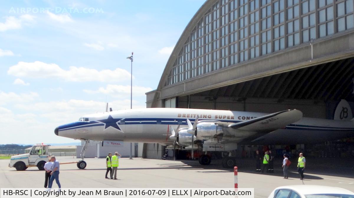 HB-RSC, 1955 Lockheed C-121C Super Constellation (L-1049F) C/N 1049F-4175, Briefly parked at LUXAIR maintenance hangar