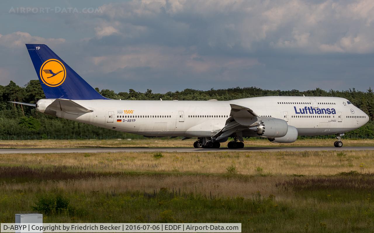 D-ABYP, 2014 Boeing 747-830 C/N 37839, departure via RW18W