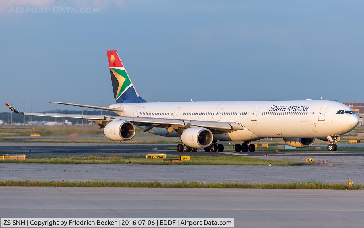 ZS-SNH, 2005 Airbus A340-642 C/N 626, line up for departure via RW18W