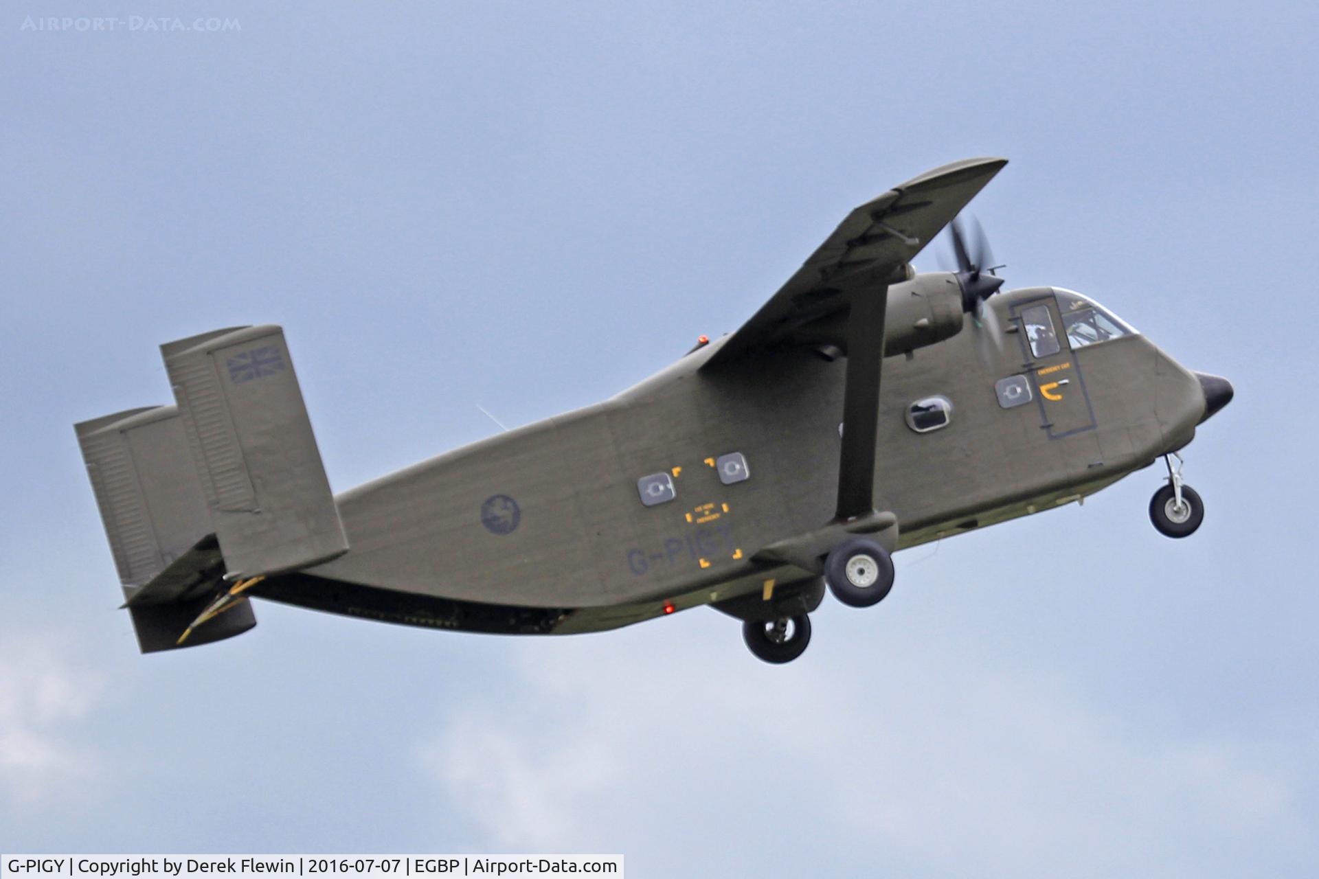 G-PIGY, 1975 Short SC-7 Skyvan 3-100 C/N SH.1943, Skyvan, Invicta Aviation Ltd Wevelgem based, previously G-14-111, 5T-MAM, G-14-1943, LX-JUL, seen departing runway 26 en-route to RIAT at RAF Fairford.