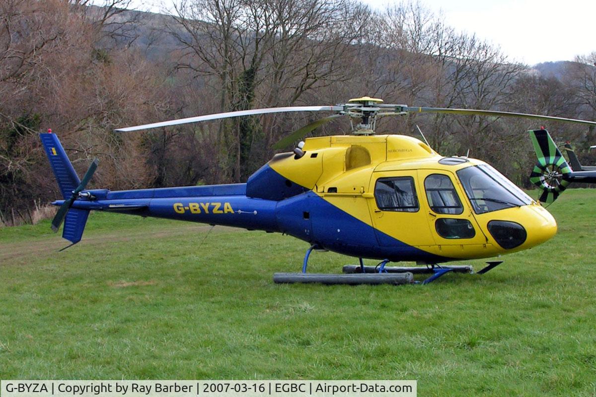 G-BYZA, 1992 Aerospatiale AS-355F-2 Ecureuil 2 C/N 5518, G-BYZA   Aerospatiale AS.355F2 Ecureuil II [5518] (MM Air) Cheltenham Racecourse~G 16/03/2007. Noted with pontoons added.