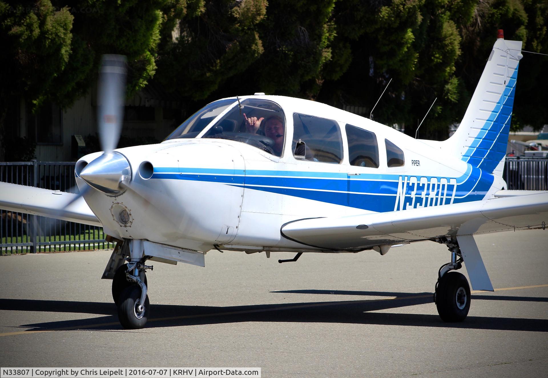 N33807, 1975 Piper PA-28R-200 C/N 28R-7535198, Locally-based 1975 Piper PA-28R taxing in after landing at Reid Hillview Airport, San Jose, CA. Thanks for the wave!