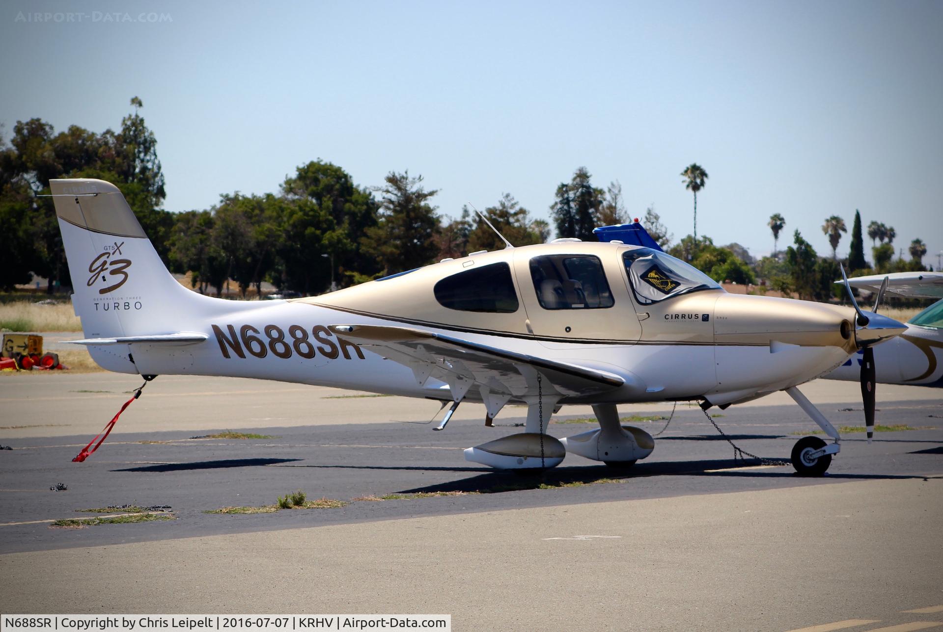 N688SR, 2007 Cirrus SR22 G3 GTS X Turbo C/N 2826, Trueairspeed LLC (Carlsbad, CA) 2007 Cirrus SR22 parked on the transient ramp at Reid Hillview Airport, San Jose, CA.