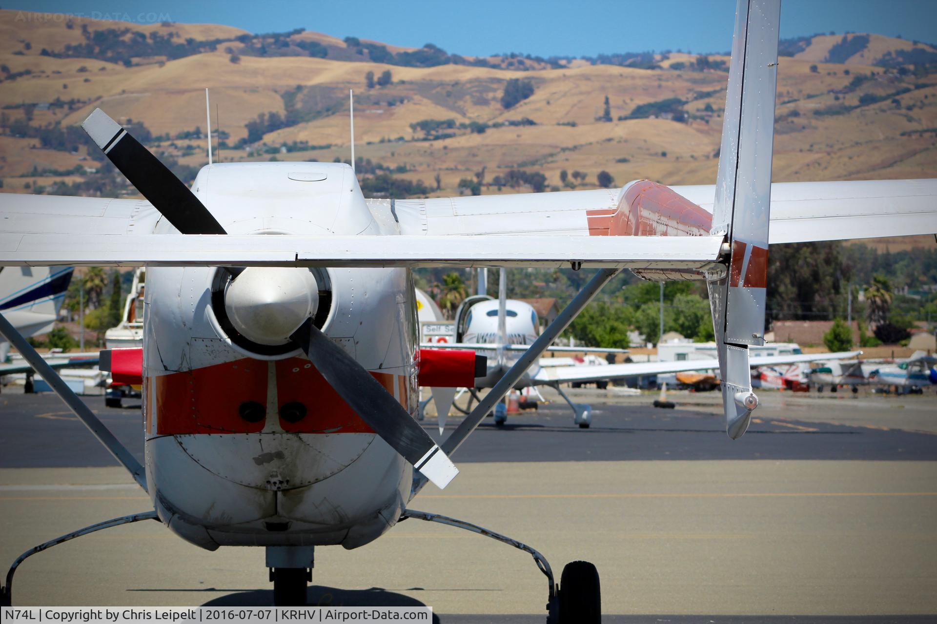 N74L, 1977 Cessna 337G Super Skymaster C/N 33701814, Locally-based 1977 Cessna 337G parked on the ramp at Reid Hillview Airport, San Jose, CA.
