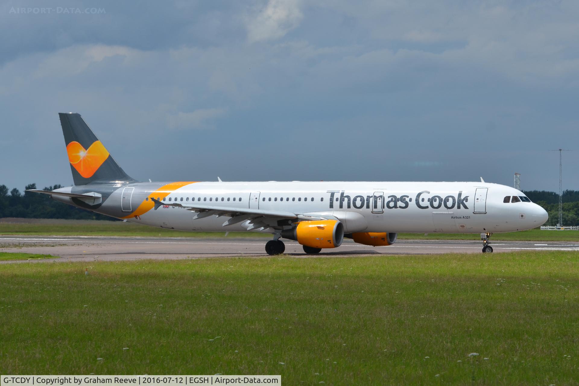 G-TCDY, 2002 Airbus A321-213 C/N 1881, About to depart from Norwich.