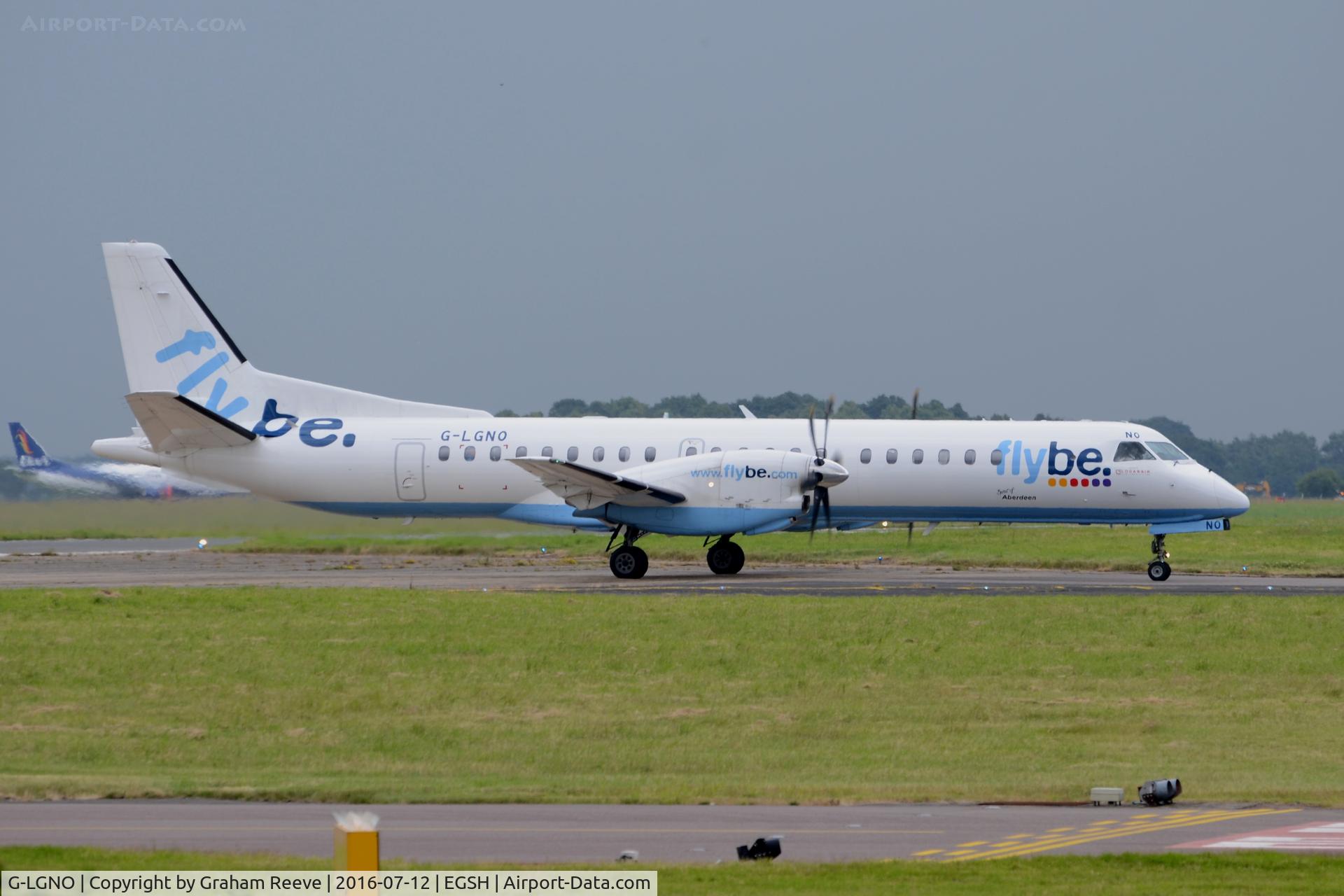 G-LGNO, 1995 Saab 2000 C/N 2000-013, Just landed at Norwich.