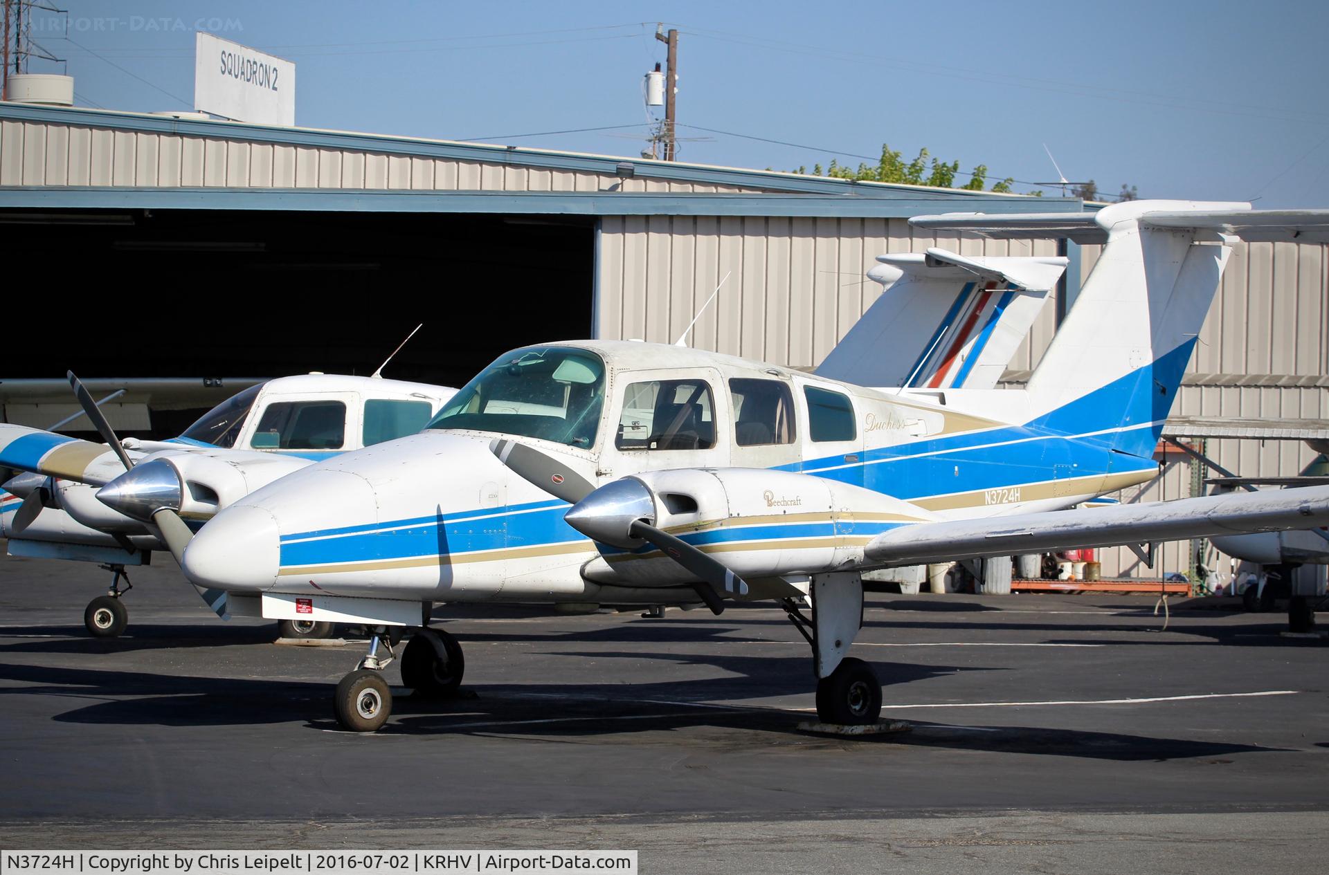 N3724H, 1982 Beech 76 Duchess C/N ME-350, Locally-based 1982 Beechcraft Duchess parked at its tie down at Reid Hillview Airport, San Jose, CA.