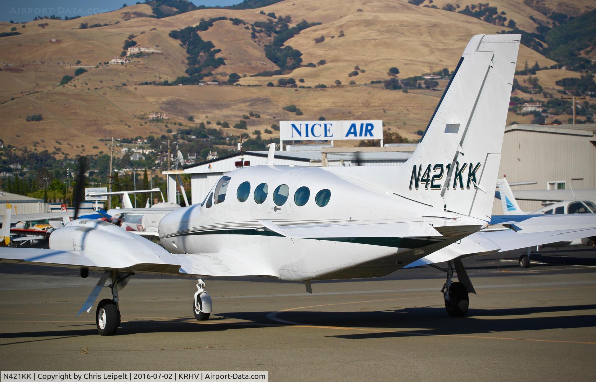 N421KK, Cessna 421C Golden Eagle C/N 421C0633, Locally-based Cessna 421C taxing to the Lafferty ramp at Reid Hillview Airport, San Jose, CA.