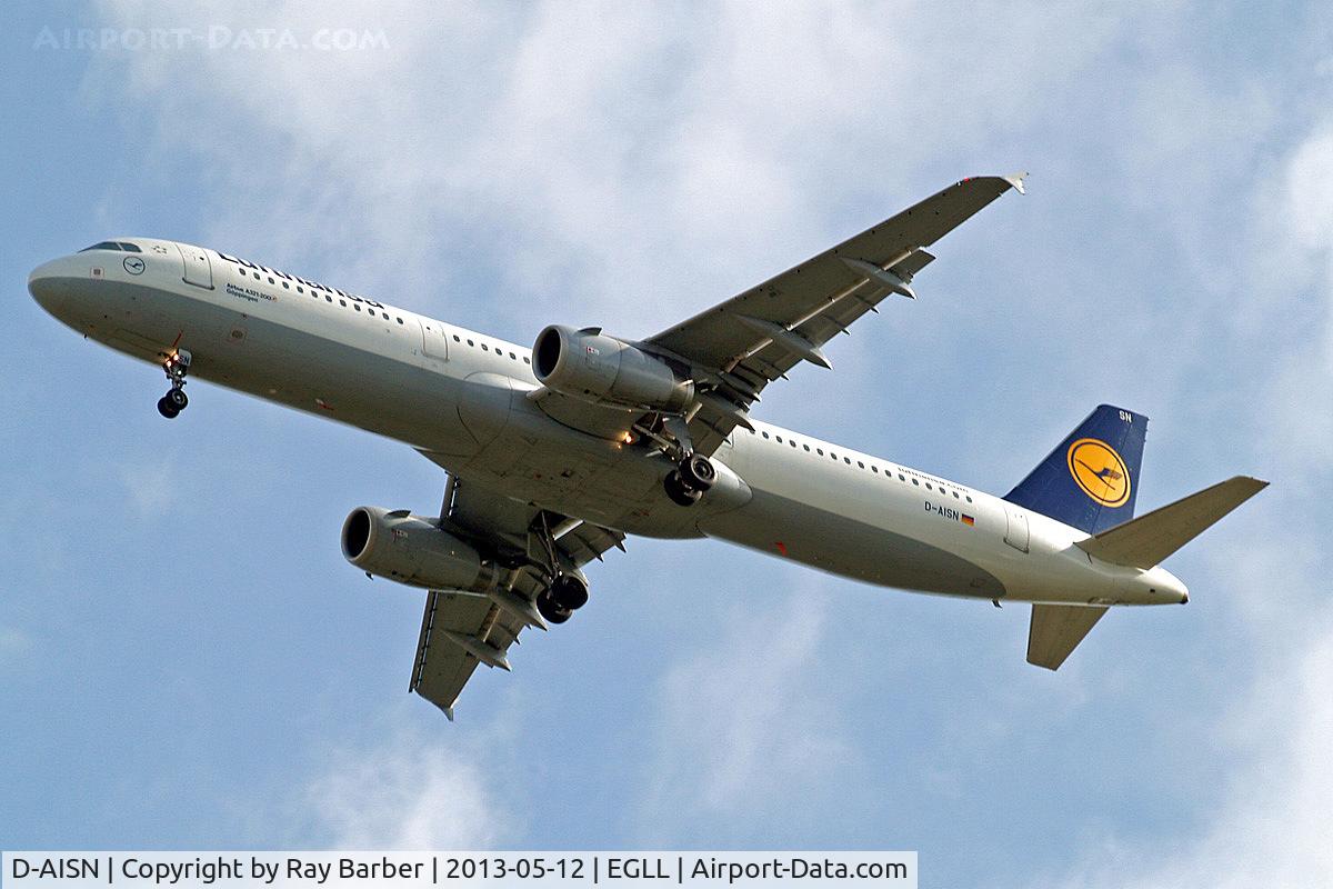 D-AISN, 2008 Airbus A321-231 C/N 3592, Airbus A321-231 [3592] (Lufthansa) Home~G 12/05/2013. On approach 27R.