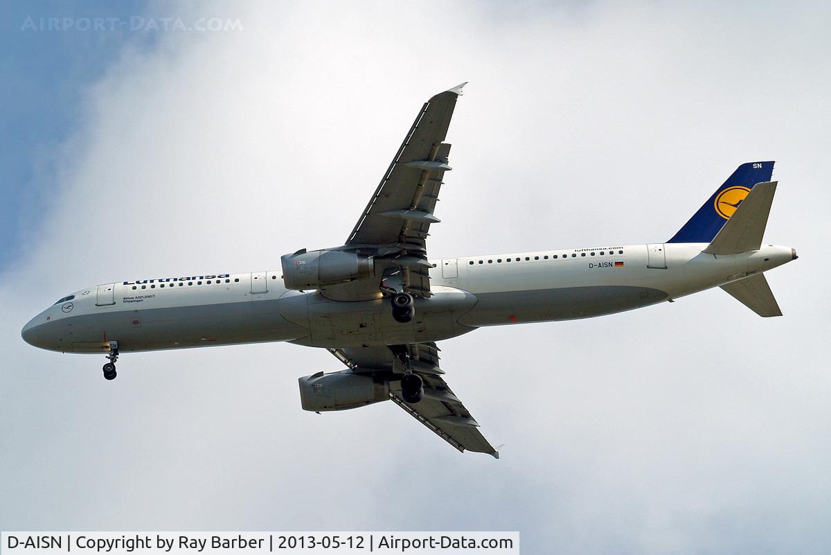 D-AISN, 2008 Airbus A321-231 C/N 3592, Airbus A321-231 [3592] (Lufthansa) Home~G 12/05/2013. On approach 27R.