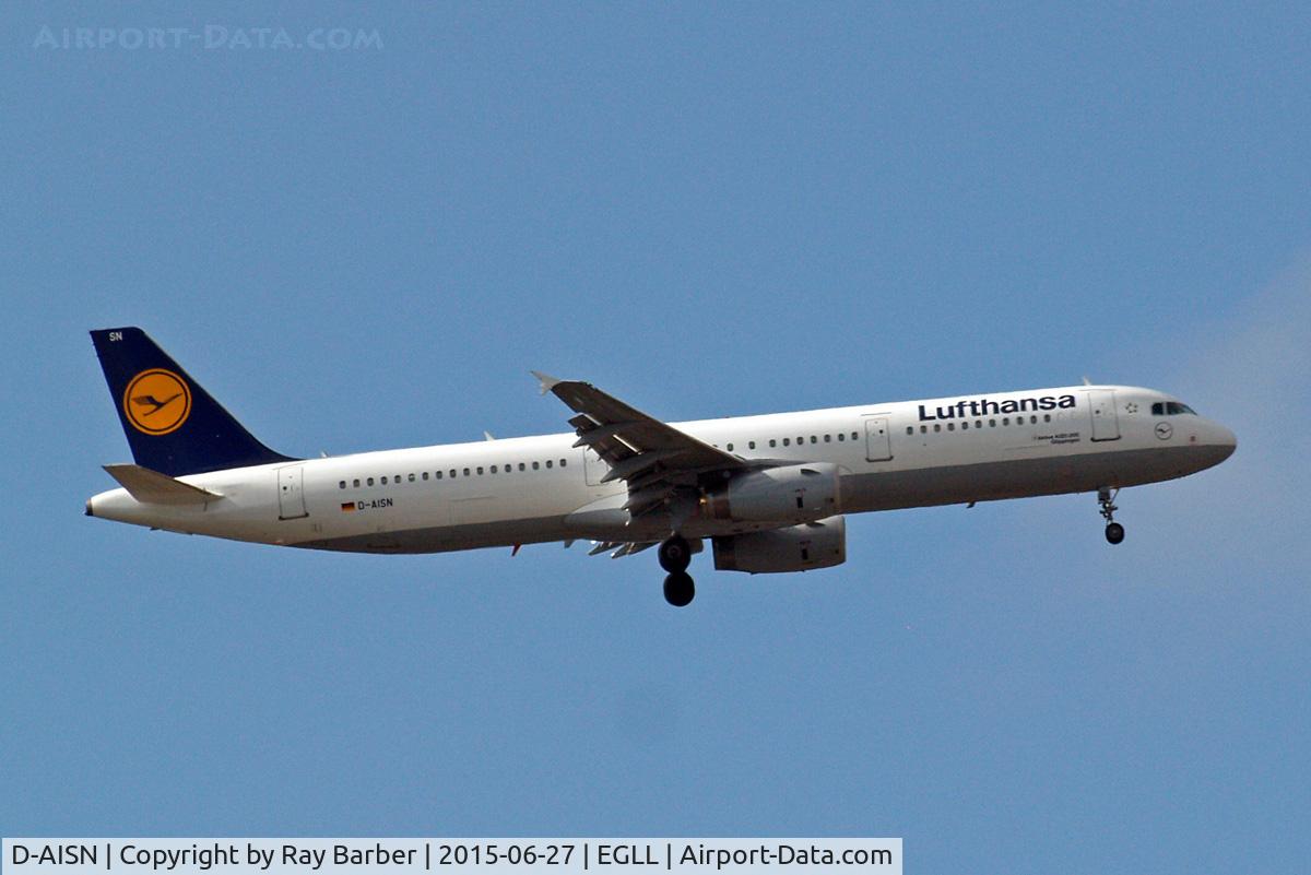 D-AISN, 2008 Airbus A321-231 C/N 3592, Airbus A321-231 [3592] (Lufthansa) Home~G 27/06/2015. On approach 27L.