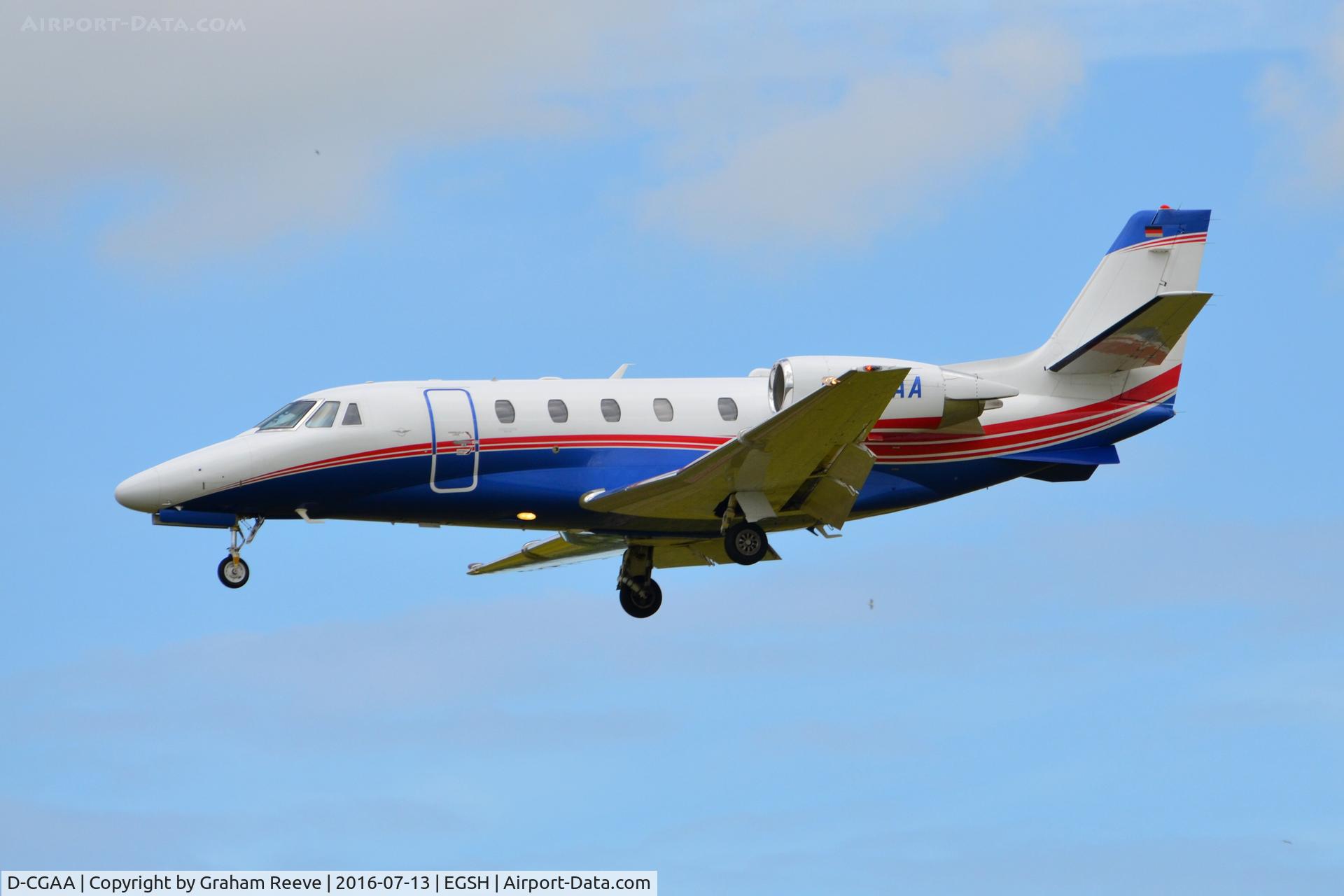 D-CGAA, 2014 Cessna 560 Citation Excel XLS+ C/N 560-6173, Landing at Norwich.