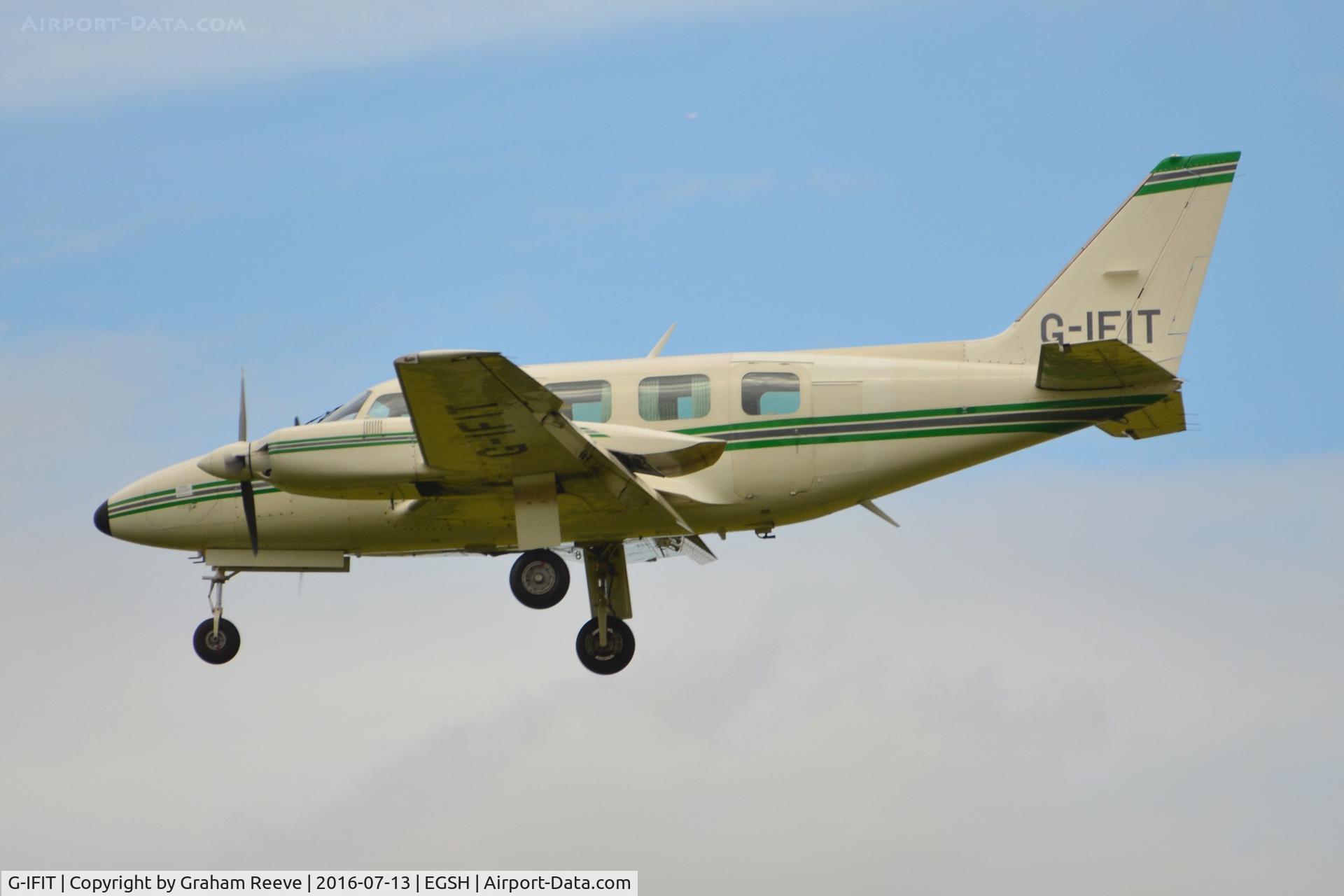 G-IFIT, 1980 Piper PA-31-350 Chieftain C/N 31-8052078, Landing at Norwich.