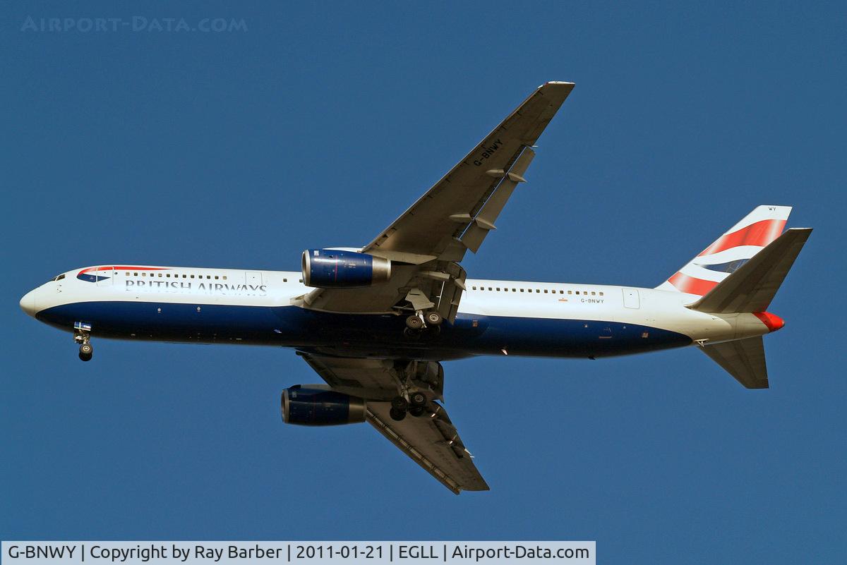 G-BNWY, 1996 Boeing 767-336 C/N 25834, Boeing 767-336ER [25834] (British Airways) Home~G 21/01/2011. On approach 27R.