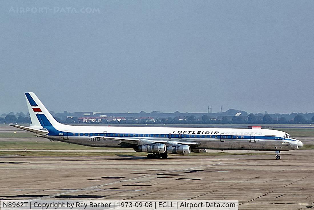 N8962T, 1967 Douglas DC-8-71F C/N 45900, Douglas DC-8-71 [45900] (Loftleider) Heathrow~G 08/09/1973. From a slide.