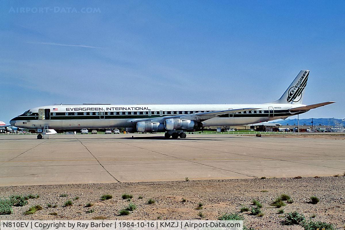 N810EV, 1967 Douglas DC-8-71F C/N 45902, Douglas DC-8-61CF [45902] (Evergreen International Airlines) Marana-Pinal Airpark~N 16/10/1984. From slide. Converted to DC-8-71F 1985-02-00