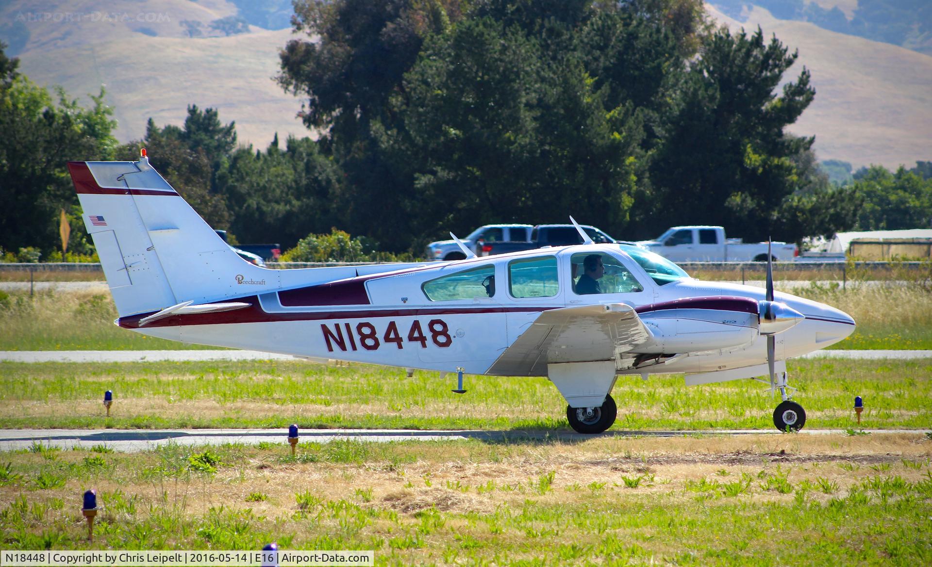N18448, 1977 Beech 95-B55 (T42A) Baron C/N TC-2087, First United Inc (Wilmington, DE) 1977 Beechcraft Baron 55 taxing in at the 2016 Airport Day at South County Airport, San Martin, CA.