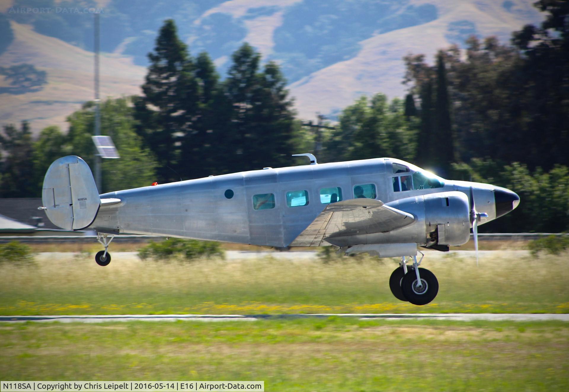 N118SA, 1954 Beech E18S C/N BA-14, Locally-based 1954 Beech E18S departing at the 2016 Airport Day at South County Airport, San Martin, CA.