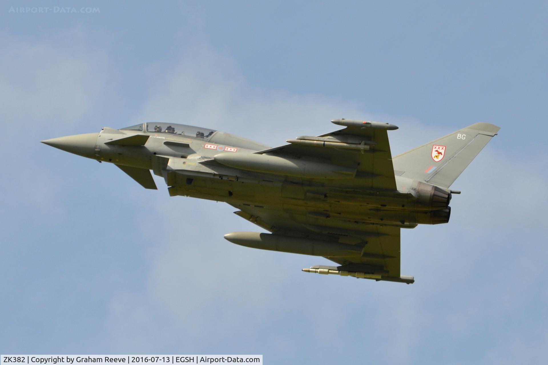 ZK382, 2012 Eurofighter EF-2000 Typhoon T.3 C/N BT027/372, On approach to Norwich.