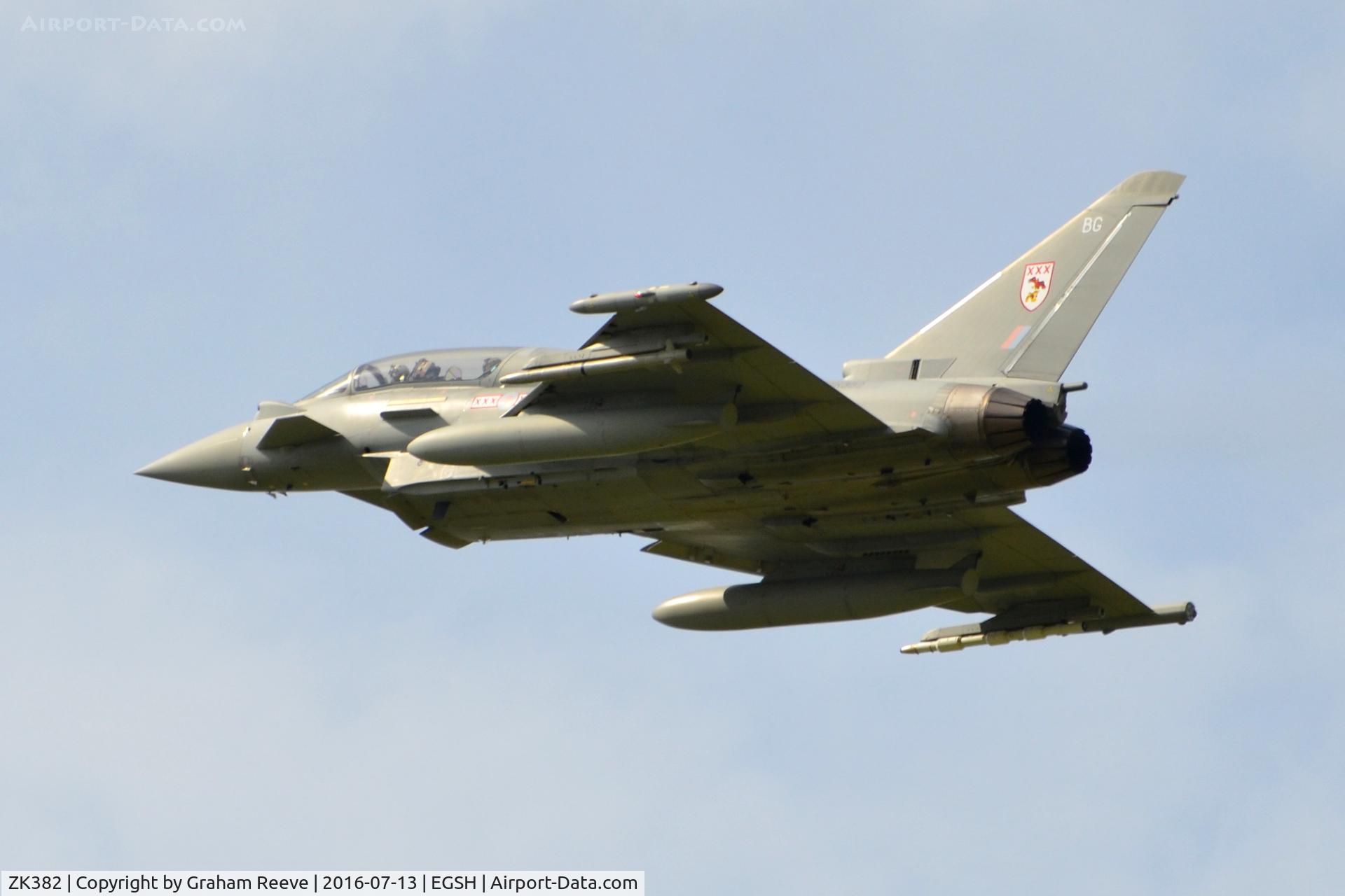 ZK382, 2012 Eurofighter EF-2000 Typhoon T.3 C/N BT027/372, On approach to Norwich.