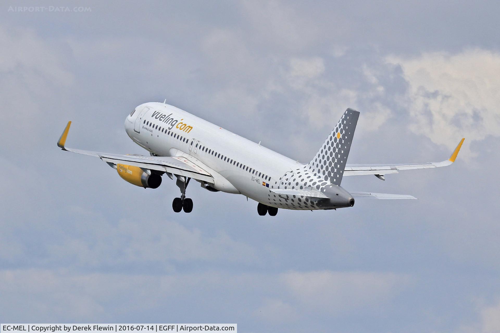 EC-MEL, 2015 Airbus A320-232 C/N 6450, A320-232, Vueling Airlines, previously D-AXAT, call sign Vueling 12EX, seen departing runway 30 en-route to Palma Mallorca.