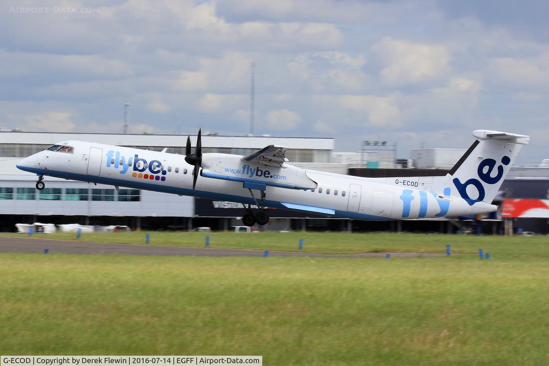 G-ECOD, 2008 De Havilland Canada DHC-8-402Q Dash 8 C/N 4206, Dash 8, Flybe, previously C-FPEX, call sign Jersey 284, seen departing runway 30 en-route to Belfast City.