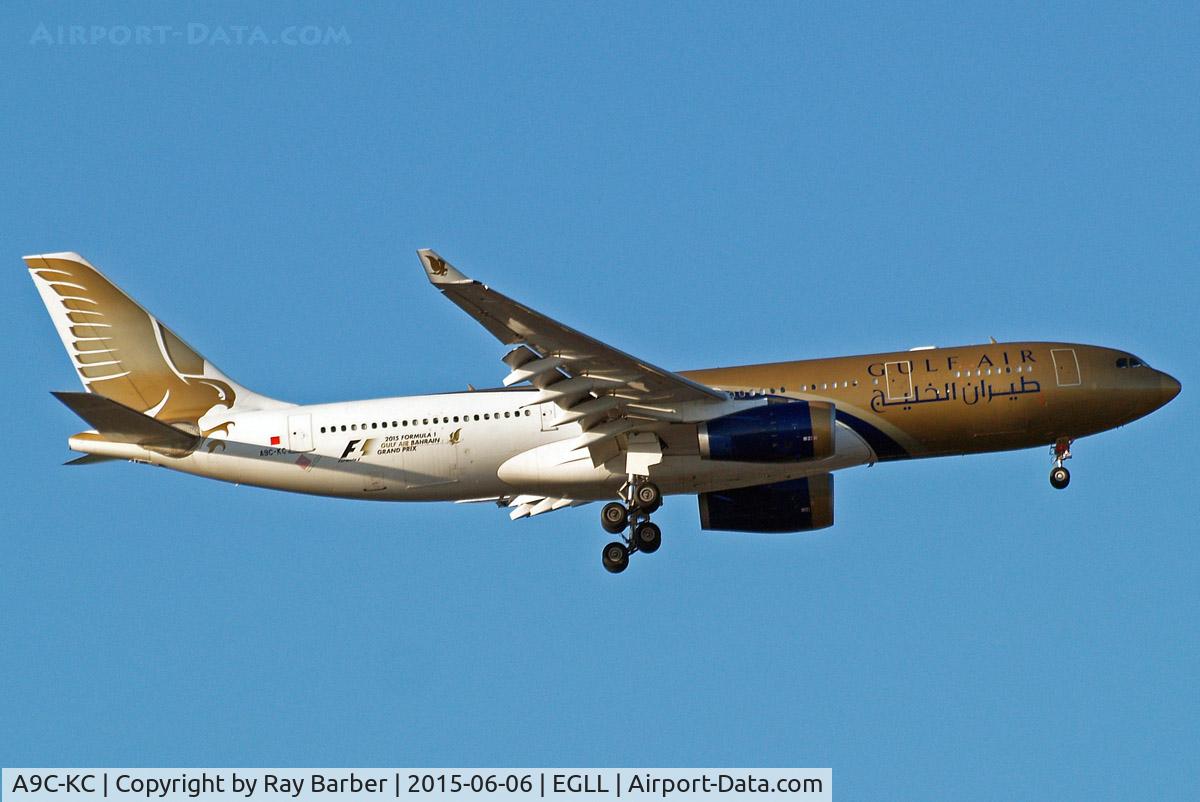 A9C-KC, 1999 Airbus A330-243 C/N 286, Airbus A330-243 [286] (Gulf Air) Home~G 06/06/2015. On approach 27L . Now wears revised Grand Prix design  titles.