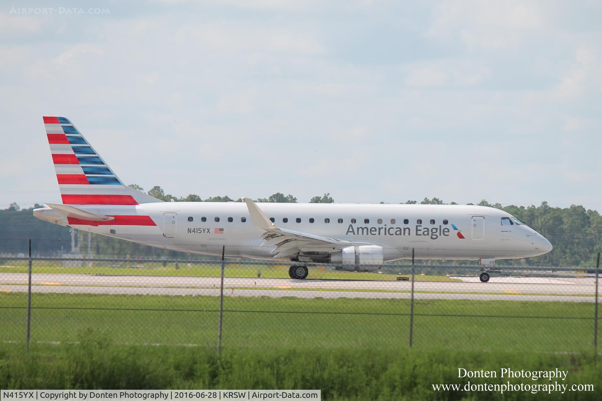 N415YX, 2013 Embraer 175LR (ERJ-170-200LR) C/N 17000378, American Flight 4573 operated by Republic (N415YX) arrives at Southwest Florida International Airport following flight from Reagan National Airport