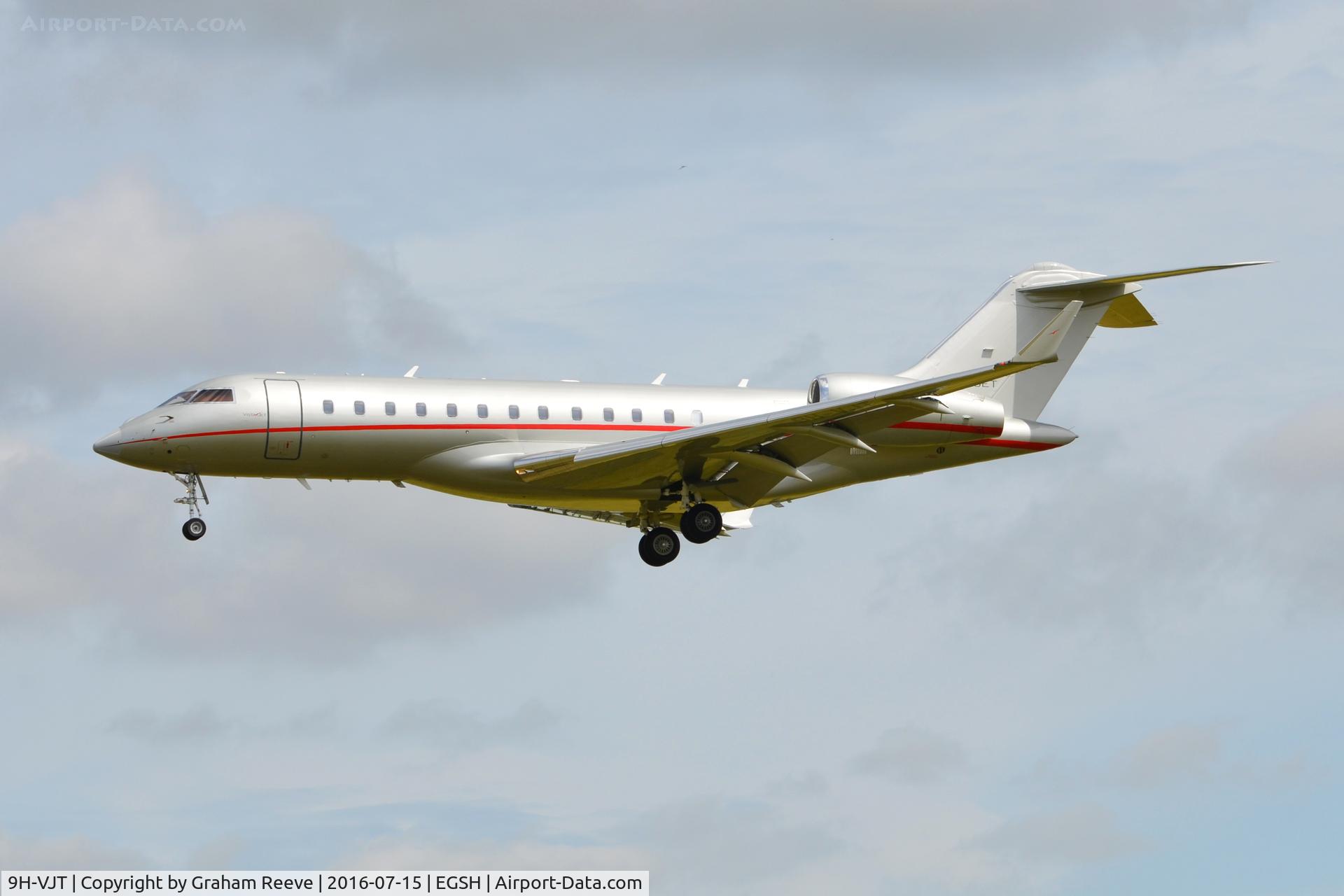 9H-VJT, 2015 Bombardier BD-700-1A10 Global 6000 C/N 9721, Landing at Norwich.